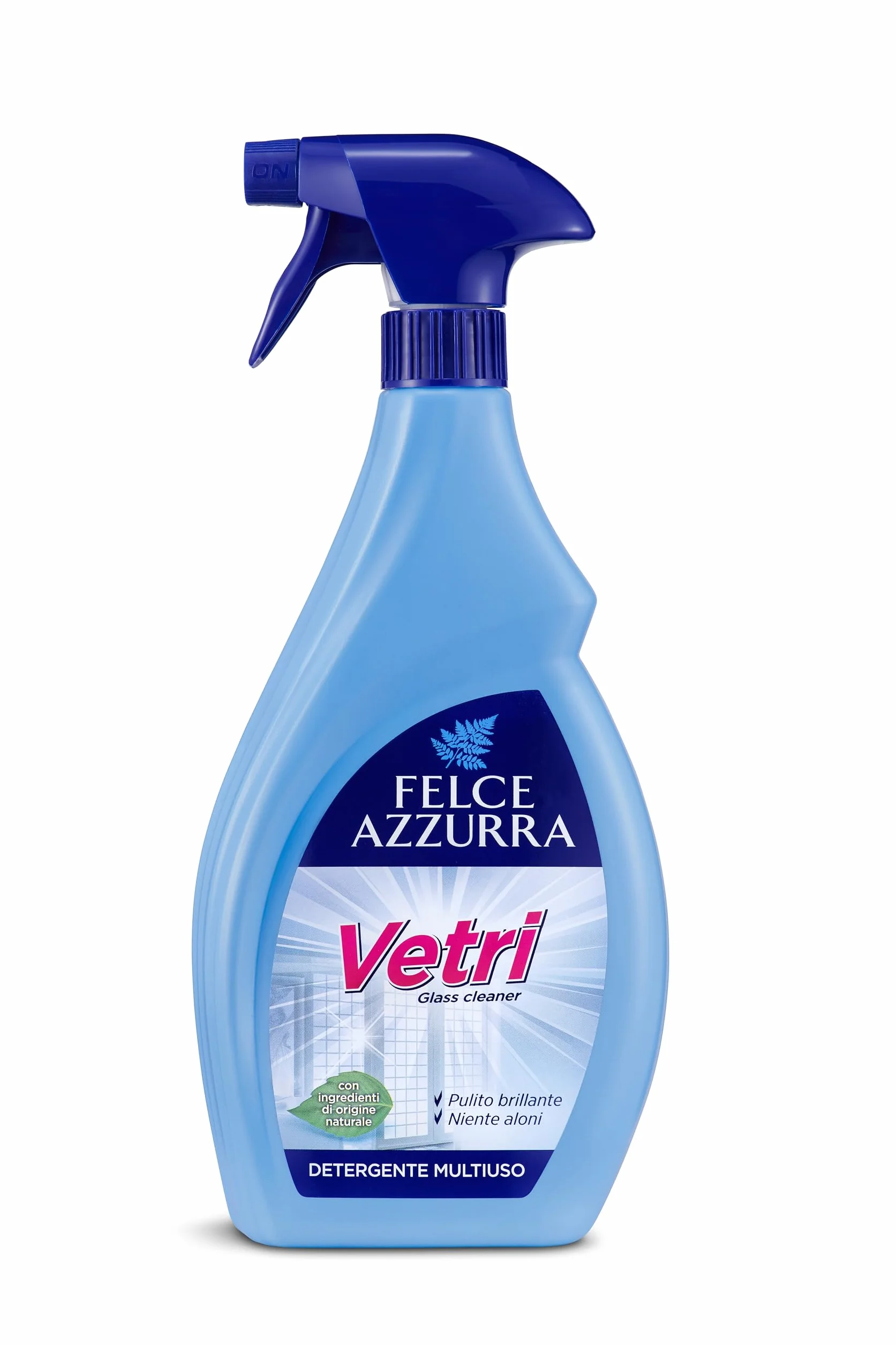 Felce Azzurra - Detergente Vetri Antialoni Spray Profumato Classico, Pulisci Vetri e Specchi Multiuso per Pulizia Casa e Brillantezza senza Aloni, Dermatologicamente Testato di Origine Naturale, 750ml