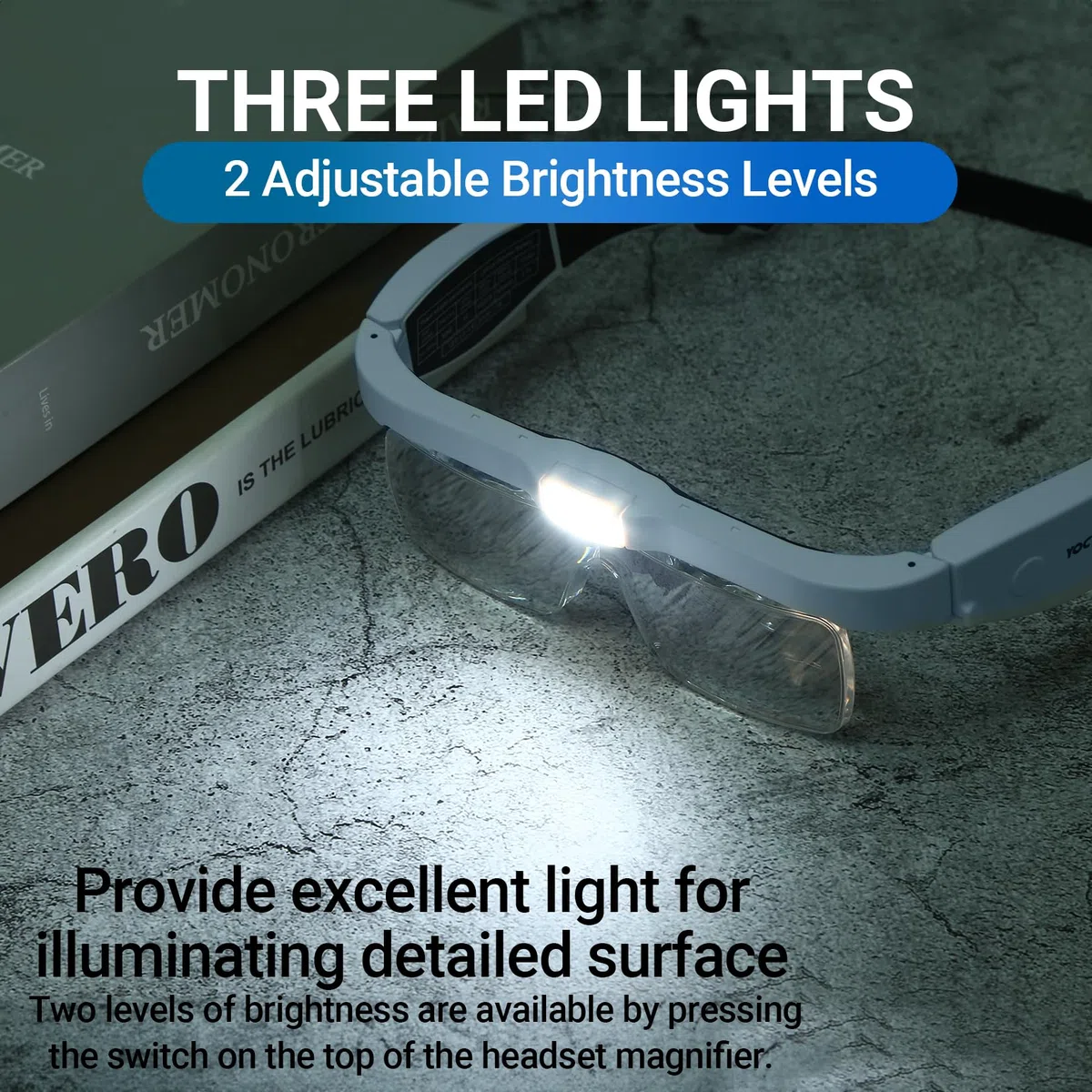 YOCTOSUN Lente d'ingrandimento con 3 luci LED, auricolare con 5 lenti staccabili 0,75x, 1,25x, 2,0x, 3,0x e 4,0x, lente d'ingrandimento per lavori ravvicinati, hobby