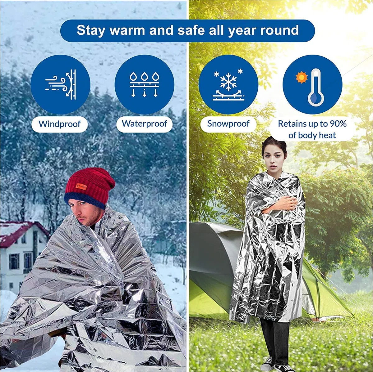 KAHEIGN 14 Pezzi Coperta di Lamina di Emergenza, 160cm x 210cm Coperta Termica di Emergenza in Mylar Pellicola Argentata Altamente Riflettente Coperte di Sopravvivenza per Sopravvivenza in Campeggio