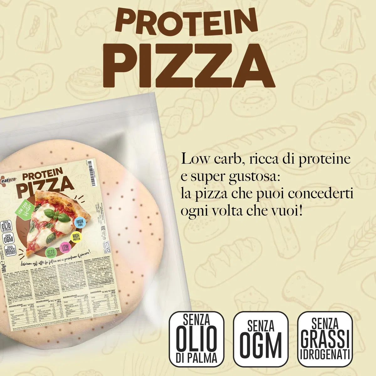 Pizza Proteica Senza Carboidrati EatPro 1 Base Pizza Keto da 180g 12% Carboidrati, 18% Protein Pizza Chetogenica, Low Carb Keto Diet Cibo Proteico, 25% Fibre, Dieta Chetogenica Prodotti