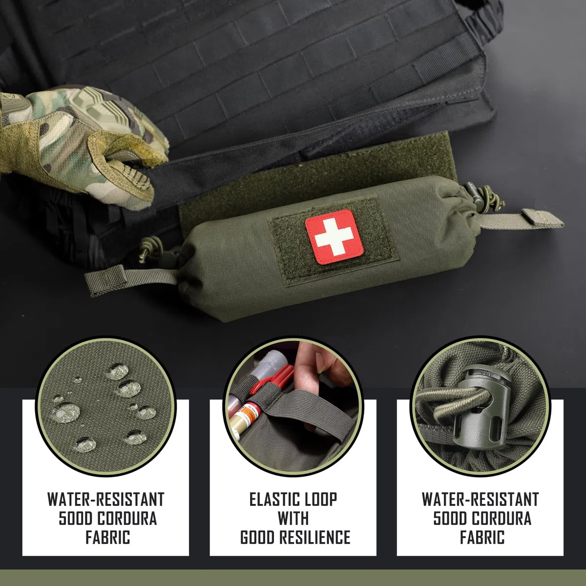 WYNEX EMT IFAK - Borsa tattica di primo soccorso, trauma medico, arrotolabile, borsa per il trasporto addominale con gancio N-Loop per gilet toracico