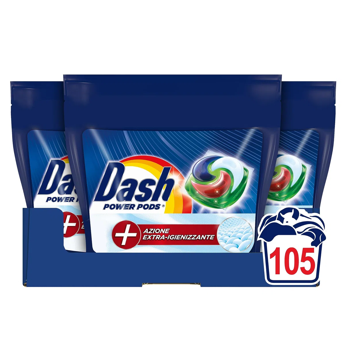 Dash Power Pods Detersivo Lavatrice In Capsule, 105 Lavaggi (35x3), Azione Extra-Igienizzante, Contro Sporco E Batteri, Efficace Anche A Freddo E In Cicli Brevi