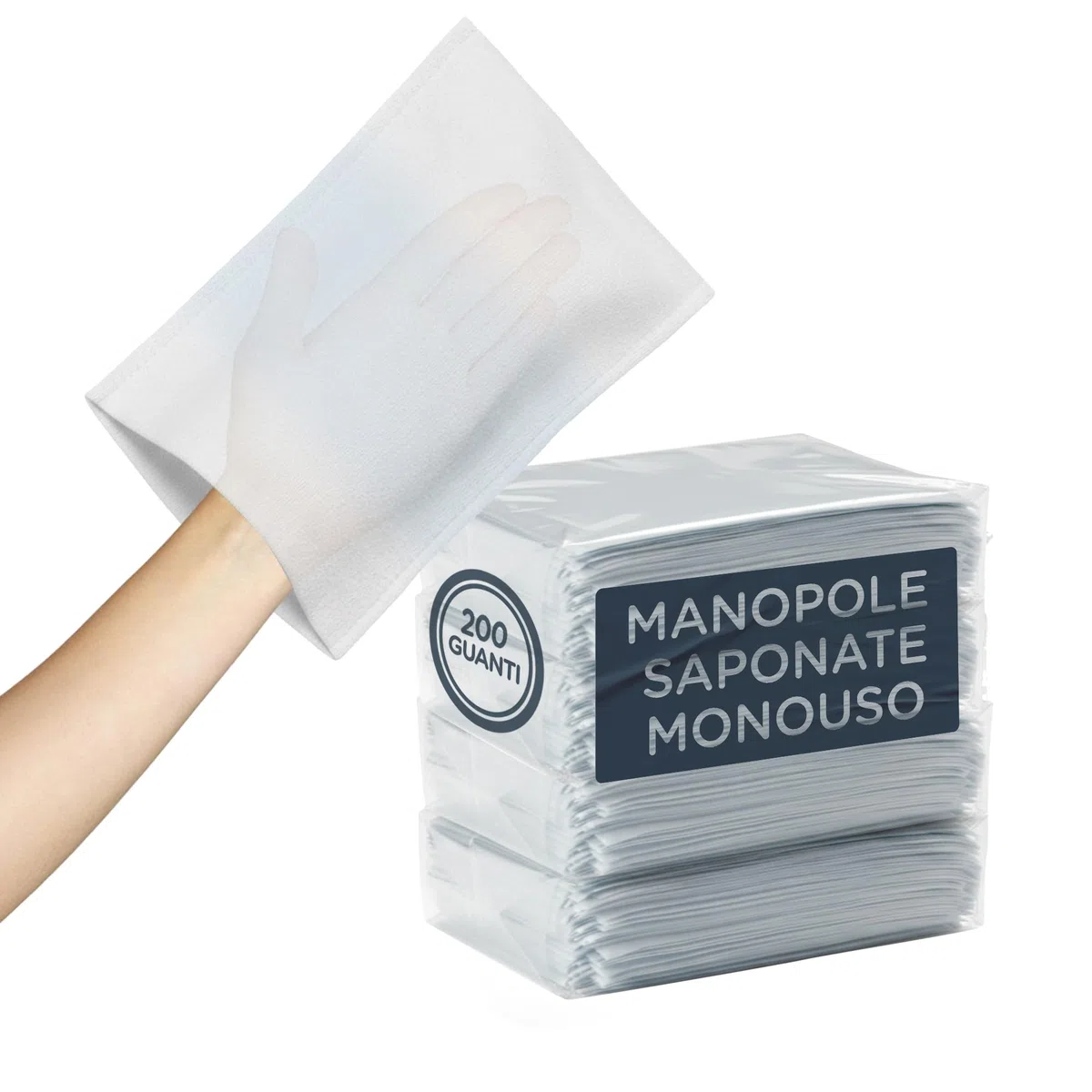 200x Manopole Saponate Monouso - Guanti Saponati per Anziani - Ausili per Lavare Anziani Allettati e Pulizia Post Operazione per Adulti e Bambini - 4 Confezioni da 50 Manopole Presaponate