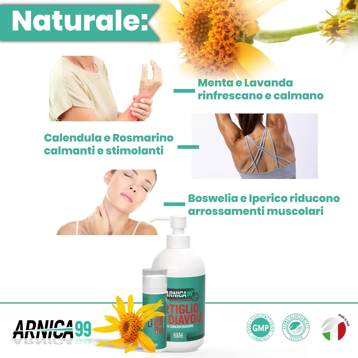 CREMA ARNICA e ARTIGLIO DEL DIAVOLO Gel Forte Arnica per Cavalli uso umano, crema riscaldante muscoli sportiva pomata forte Azione rapida 100% Naturale Italiana