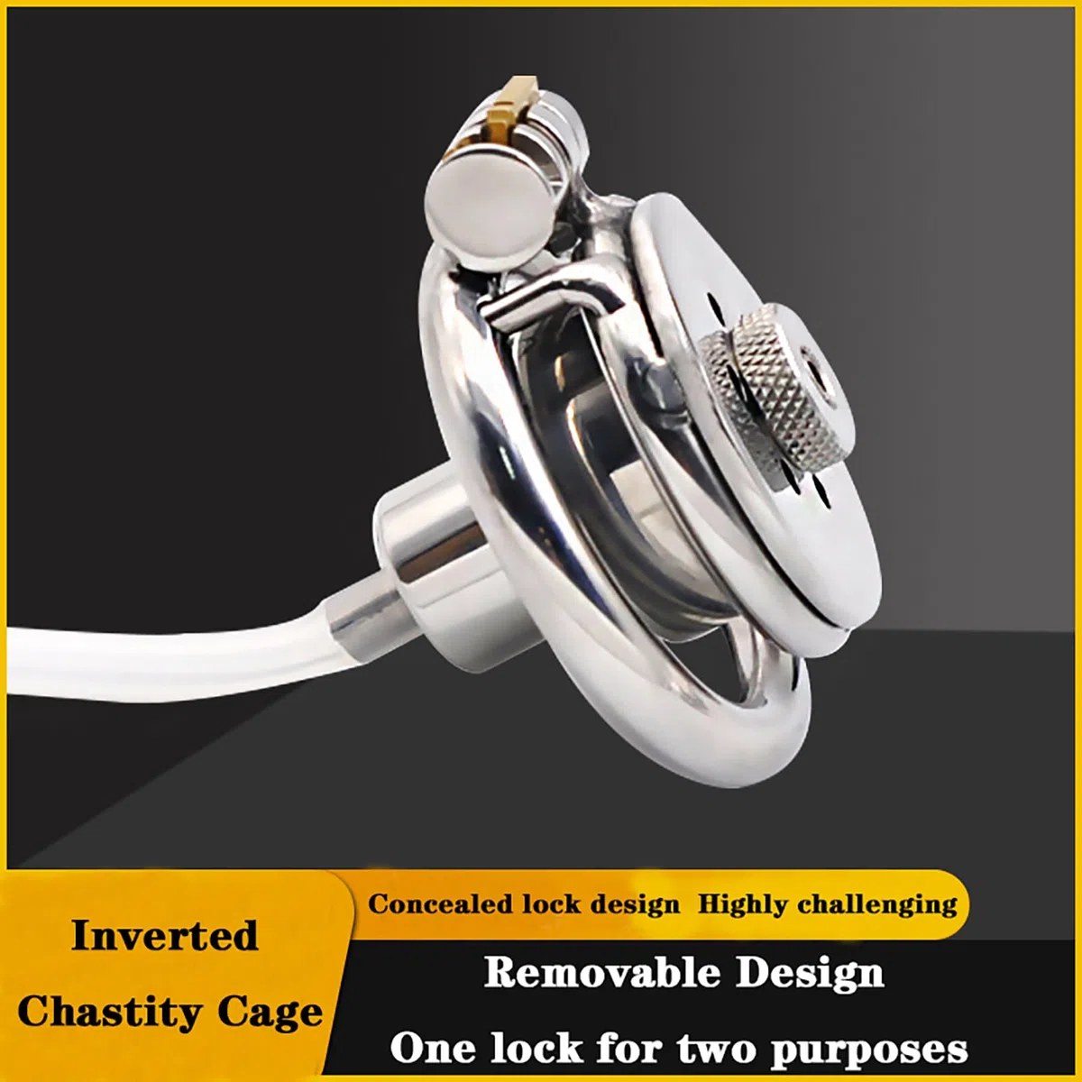 Inverted Flat Chastity Cage Uomo Sissy Cintura Di Castità Maschile Metallo Cock Cage Erotitici Sexy Per Coppie (50MM,A)