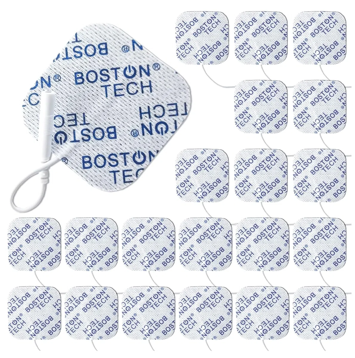 20 elettrodi Boston Tech di qualità superiore. 5x5cm Compatibile con gli elettrostimolatori Tesmed e TENS EMS con cavetti a spinotto da 2 mm. Riutilizzabile con adesione ottimale. Non necessita di gel
