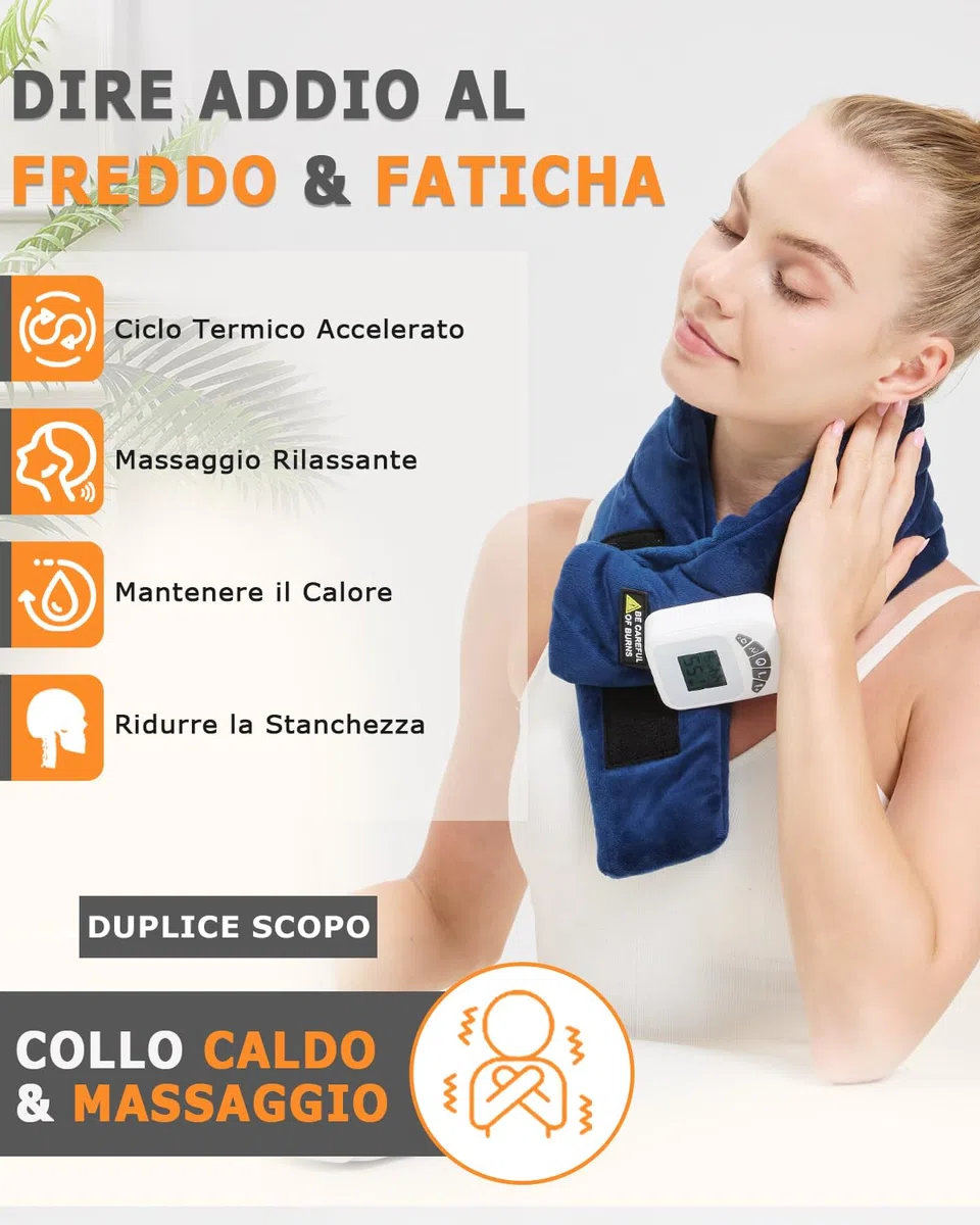 JOBYNA Cuscino Riscaldante senza Fili per Collo, Massaggiatore Portatile 5000 mAh, Termoforo Elettrico Per Sollievo Dal Dolore, 3 Livelli Vibrazione, 40-60 ℃ e Spegnimento Automatico