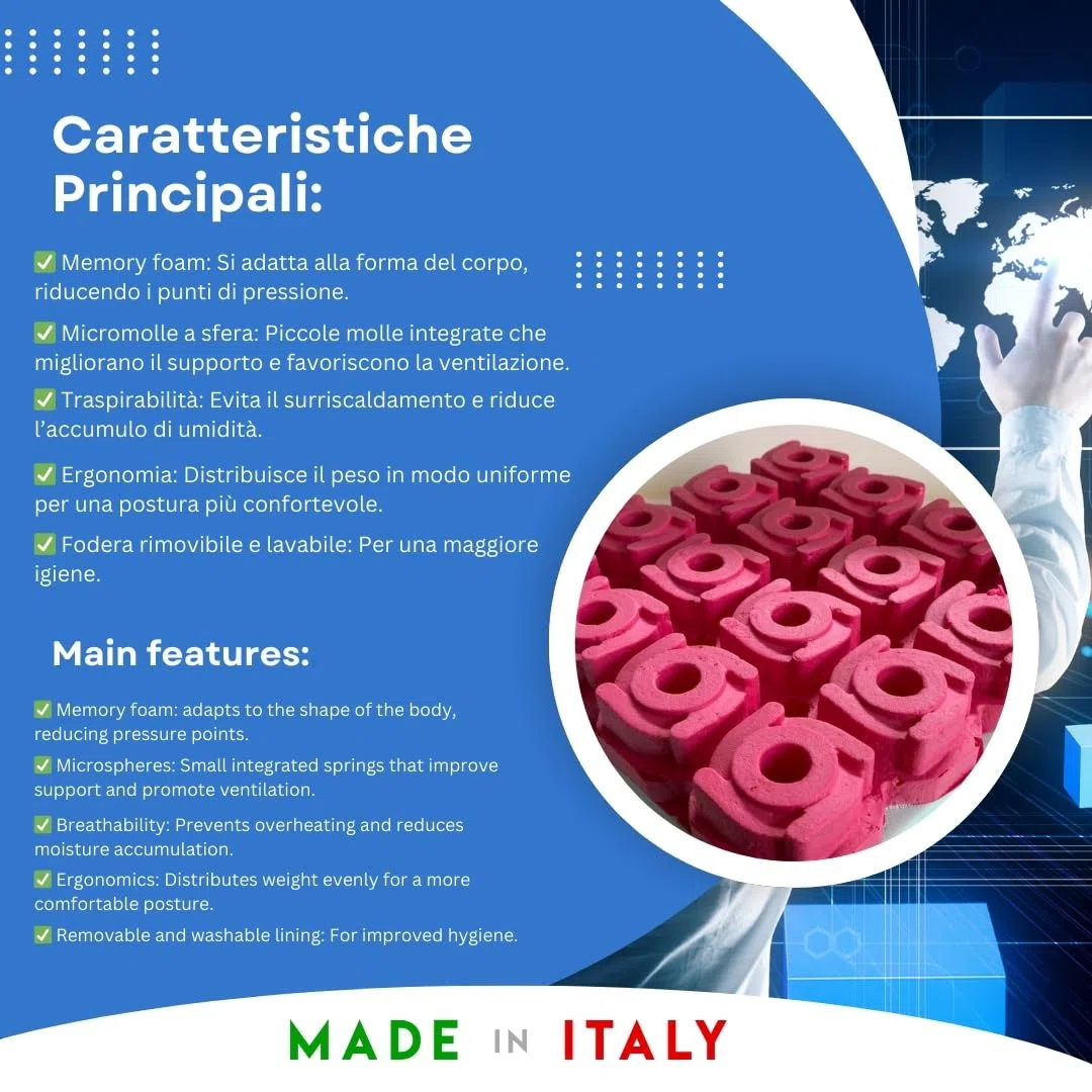 GM Cuscino antidecubito per sedia a rotelle 40x40x9 cm cuscino antidecubito per sedia in Memory foam e poliuretano cuscino carrozzina poltrona per anziani Made in Italy (Nero)