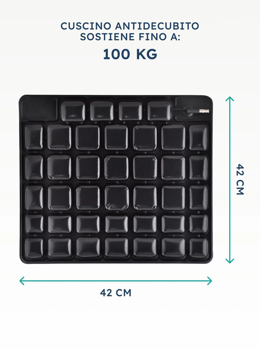 SPES Cuscino Antidecubito Nero - Cuscino Ortopedico per Sedia a Rotelle, Fodera Traspirante, Fondo Antiscivolo - Prevenzione Piaghe, Comfort per Sedute Prolungate, Sistema Auto-gonfiante