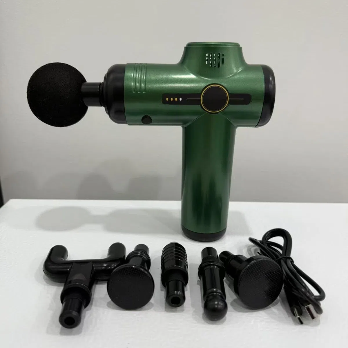 Pistola Massaggio Muscolare, Portatile Pistola Massaggiante Con 6 Livelli Regolabili e 6 Testine, per Schiena, Collo e Corpo (Verde)