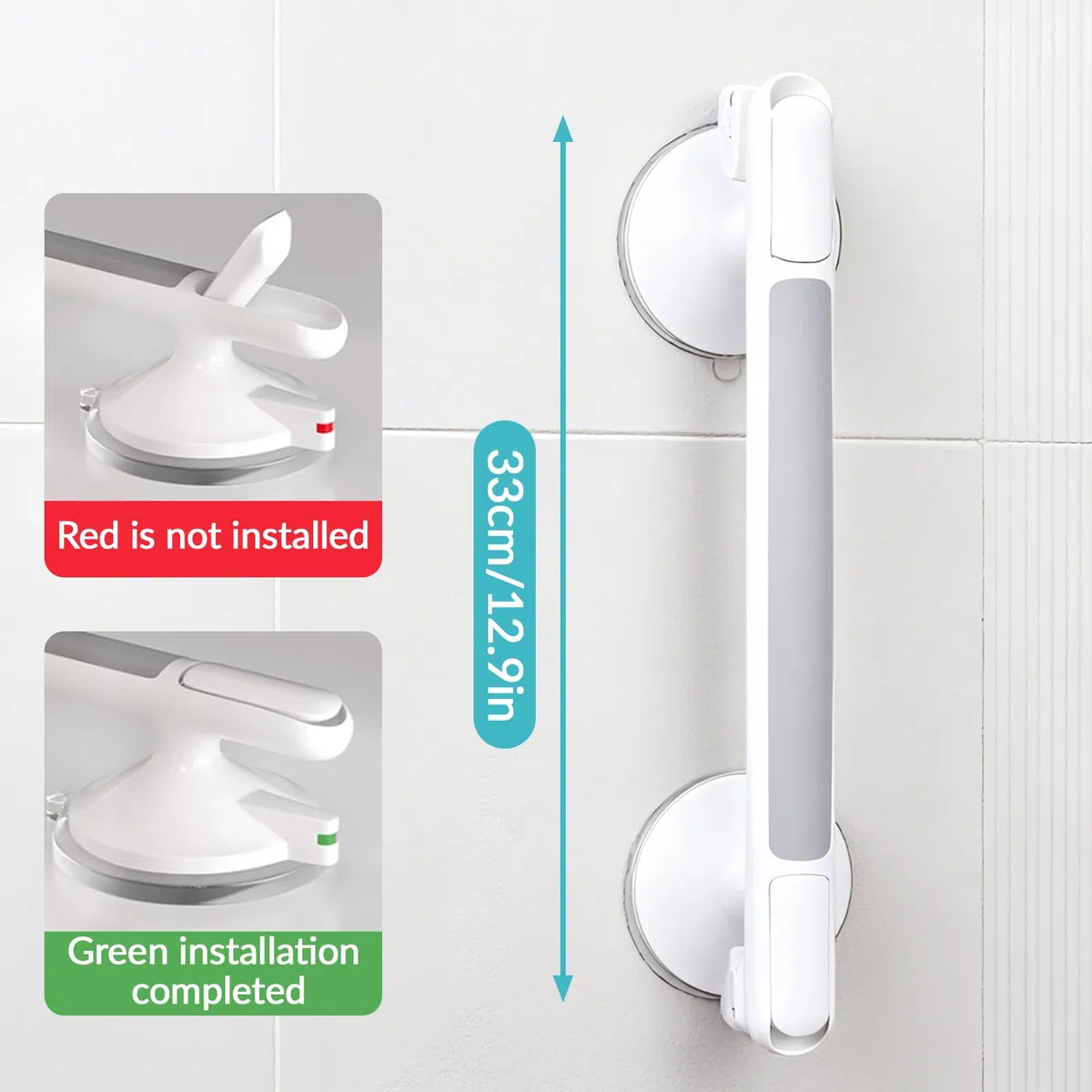 Maniglia Doccia Anziani, Maniglione Bagno per Disabili, 30CM Maniglia Ventosa per Doccia, Rimovibile Maniglioni Bagno per Anziani, Senza Foratura, Maniglione Bagno