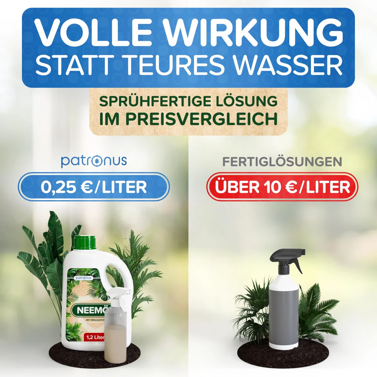 Olio di neem naturale con emulsionante, 1200 ml, con flacone spray e misurino, produce 120 l, spray per olio di neem pronto a spruzzare, olio di neem per la cura naturale delle piante per interni ed