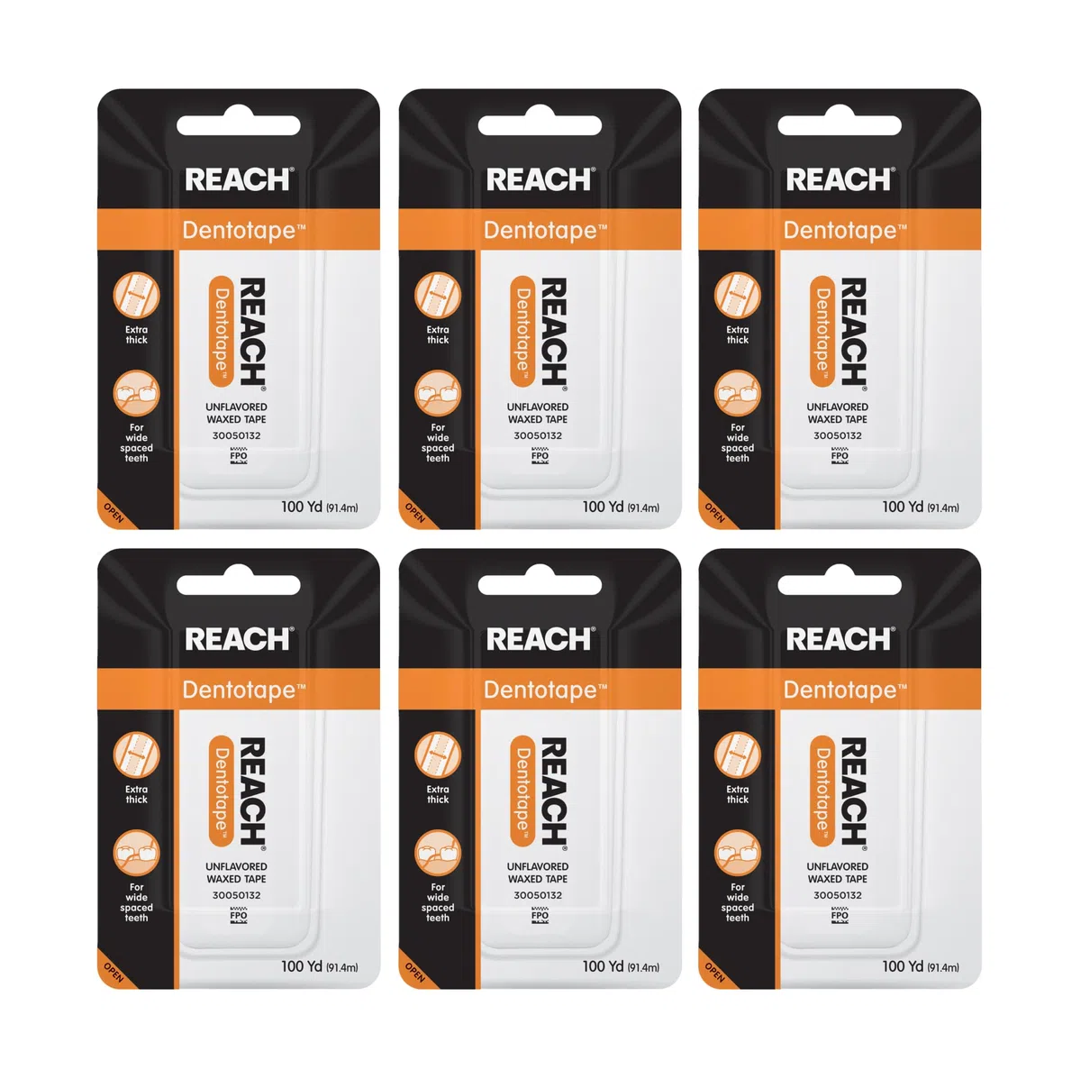 REACH Dentotape Waxed Tape, Unflavored 100 Yards (Pack of 6) by Reach