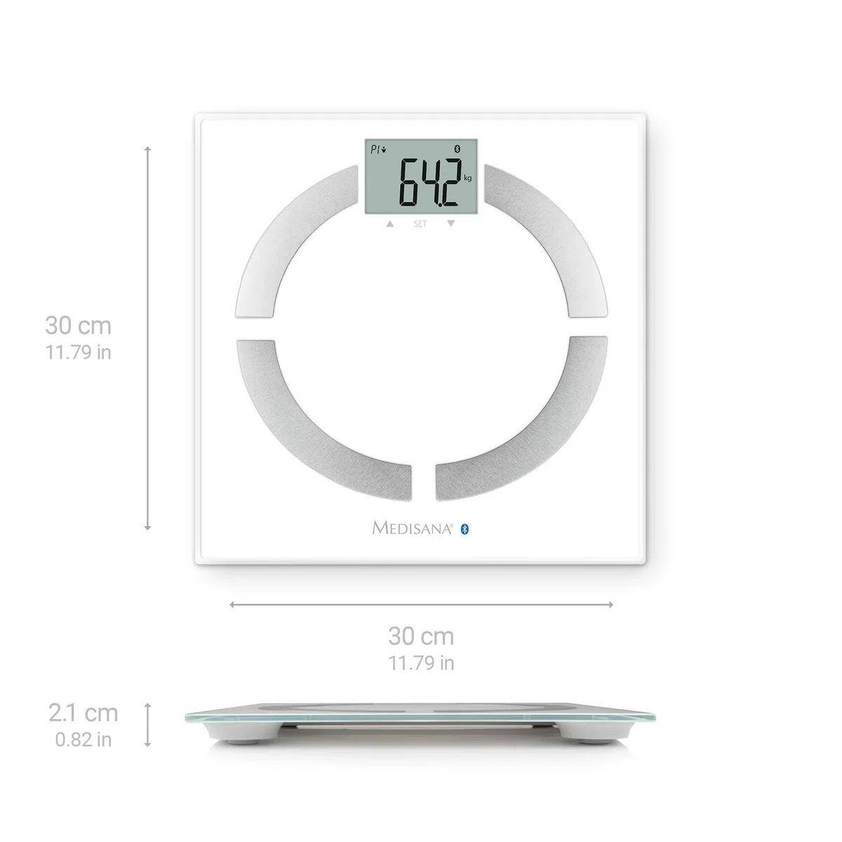 medisana BS 444 connect, bilancia digitale per analisi corporea 180 kg, bilancia personale per la misurazione del grasso corporeo, acqua corporea, massa muscolare e peso osseo con App