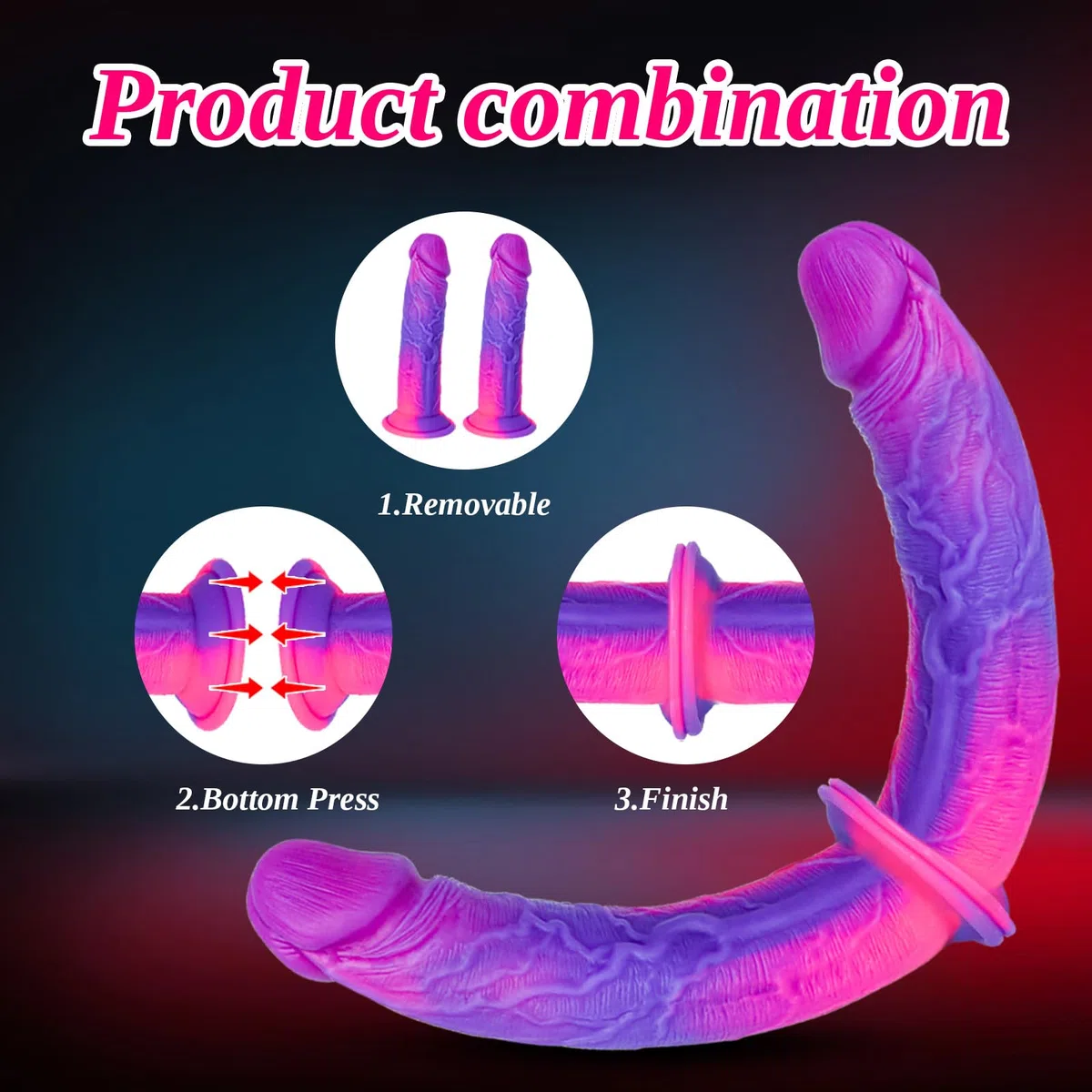 Strap-on Dildo Fantasia in Silicone, Ideale per Principianti, Cintura Regolabile con Dildo Doppi Reali da 18 cm * 2,Cintura Strap-on per Piacere Vaginale e Anale,Giocattolo Sessuale per Donne Lesbiche