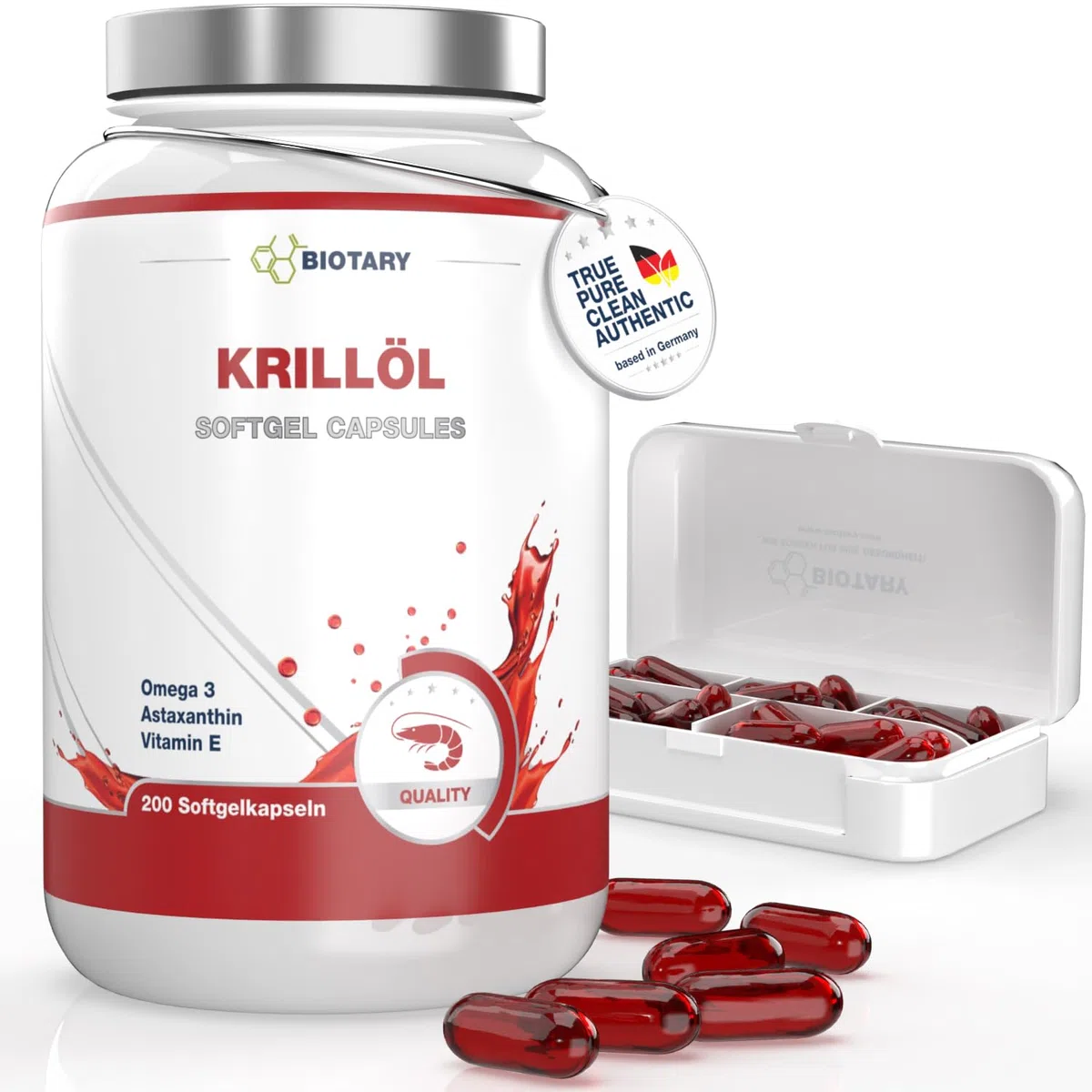 Olio di krill 140 capsule softgel da 1040 mg | dosaggio elevato 400 mg di fosfolipidi / 50 mg di colina | incluso portapillole | omega 3 | astaxantina, vitamina E, testato in laboratorio