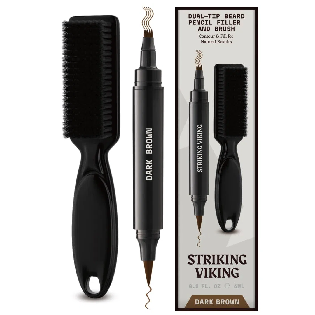 Striking Viking Beard Pencil Filler, marrone scuro – Set di matite da barba impermeabile, realistica e durevole con 1 penna stilografica e pennello, migliora i peli del viso