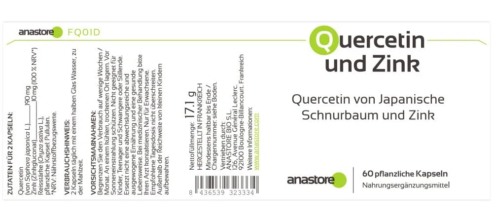 Quercetina e zinco * 100 mg / 60 capsule * Quercetina di origine naurale dalla pianta sofora del Giappone