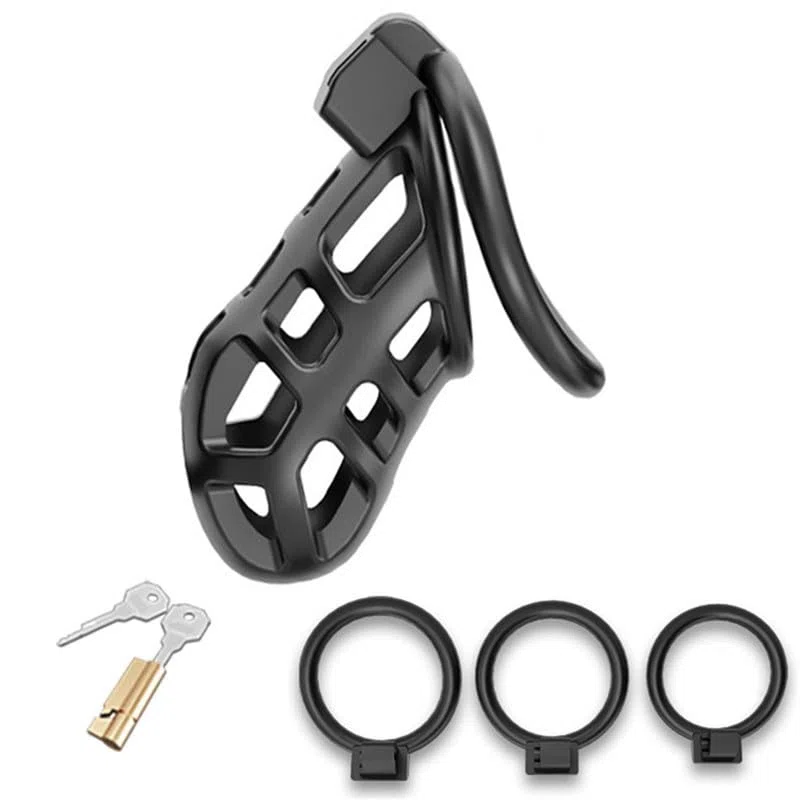 Resina Nera Sport E Fitness Gabbia Protettiva, Protettore Birdcage Professionale, Indossare Senza Cadere, Fibbie Multiple, 3 Accessori di Dimensioni Intercambiabili, 1 Chiave-K7