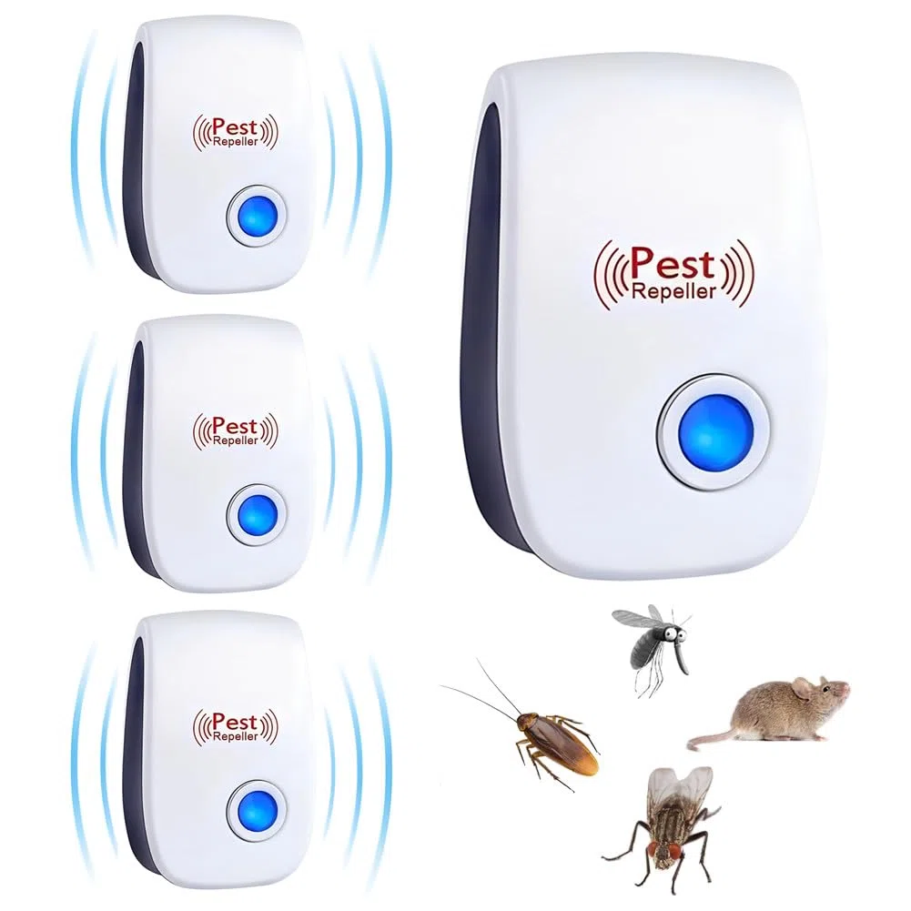 Antizanzare Ultrasuoni,4 Pack Antizanzare Ultrasuoni,Repellente Ultrasuoni Anti Zanzare, Repellente Ultrasuoni per Anti Topi, Scarafaggi, Zanzare,Formiche, Ragni, Roditori