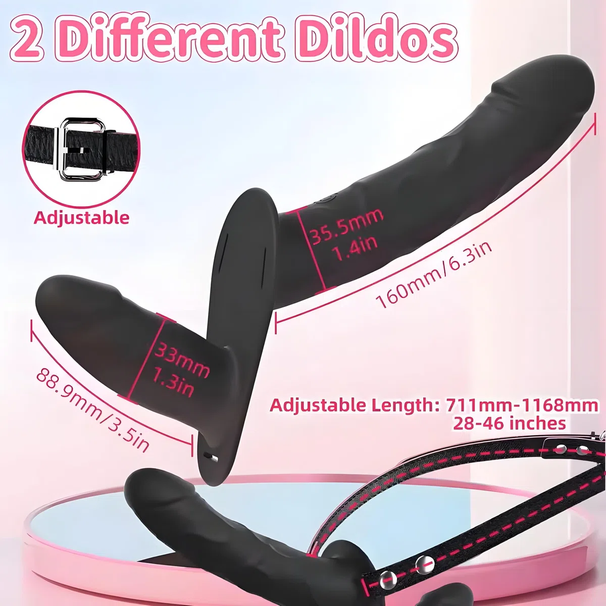 Strap-on Dildo Vibratore per Coppia, Doppia Dildo Sex Toys per Stimolare il Anali e Clitoride per Donne, Silicone Realistico Pene per Lesbiche, Adjustable, Removeable, Durevole (N1) (Black)