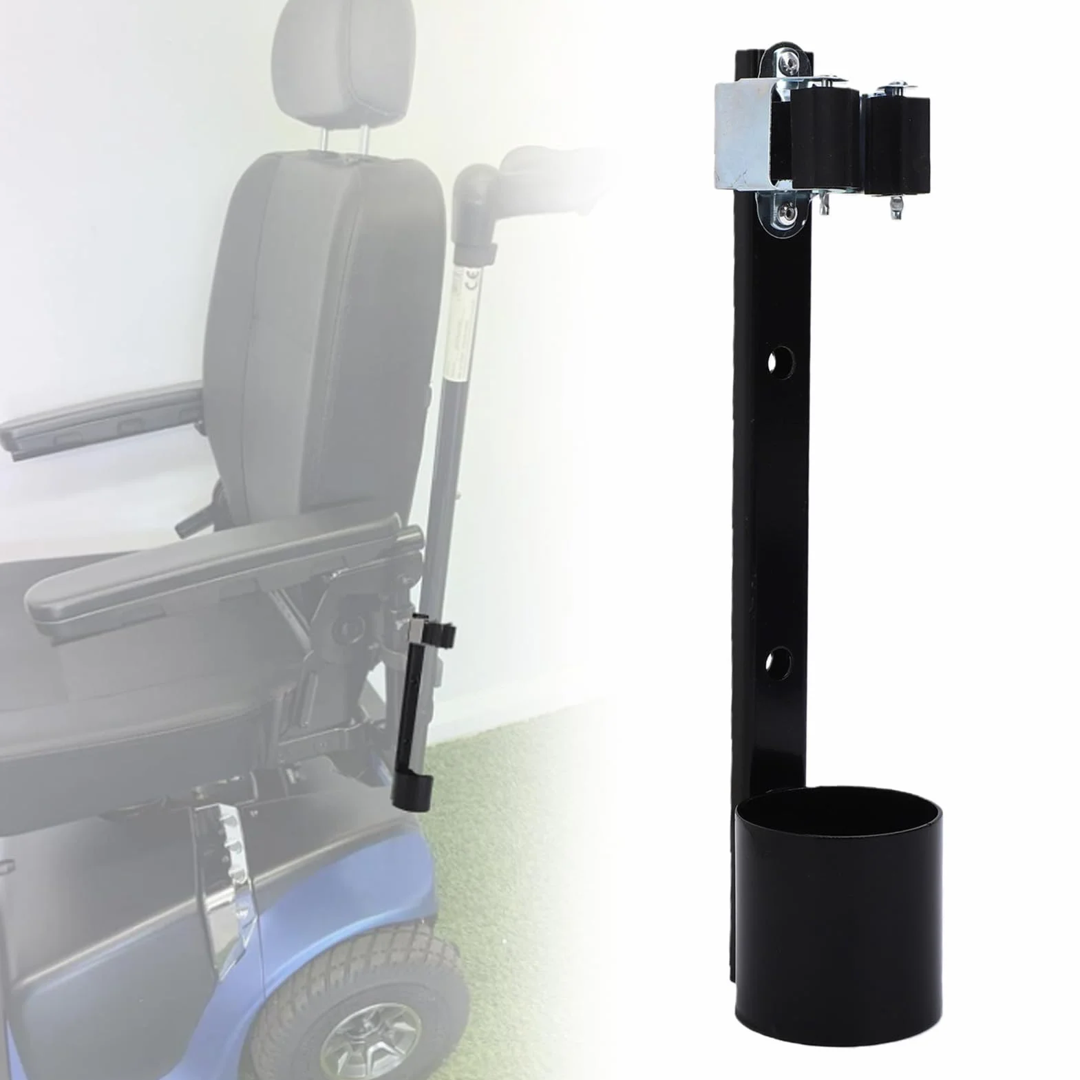 Supporto per Bastoni in Acciaio Inossidabile, per Bastoni e Deambulatori con Diametro da 1 a 1,7 Pollici, con Fessura di Fissaggio e Fori di Drenaggio — Ideale per Scooter