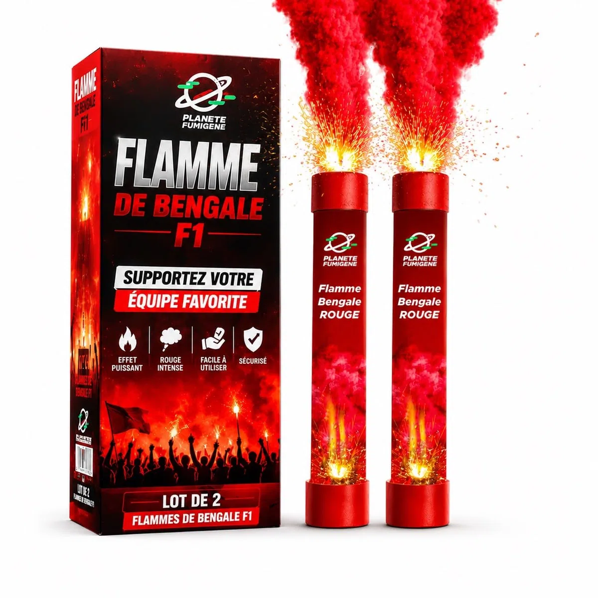 Lot di 2 Fumogeni Fiamma di Bengala ROSSO VIVIDO - Torcia durata 40 secondi - Accensione a miccia, fumogeno colorato da tenere in mano - ideale per eventi, supporter sport Categoria