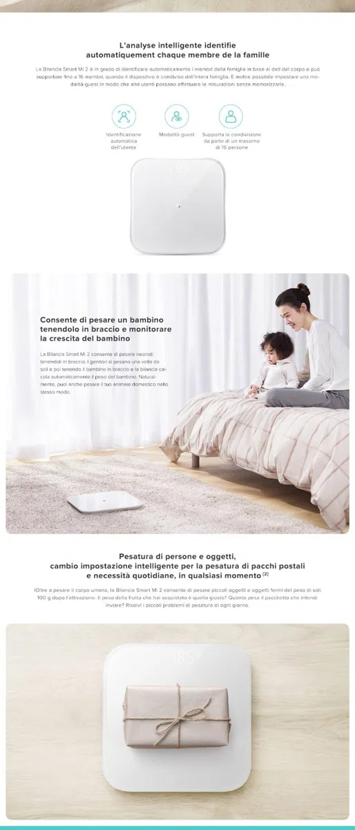 Mi Smart Scale 2, Bilancia Pesa Persona Digitale impedenziometrica Diagnostica Bluetooth Digitale con 13 parametri di composizione corporea, App per IOS e Andriod, bianco(versione italiana)