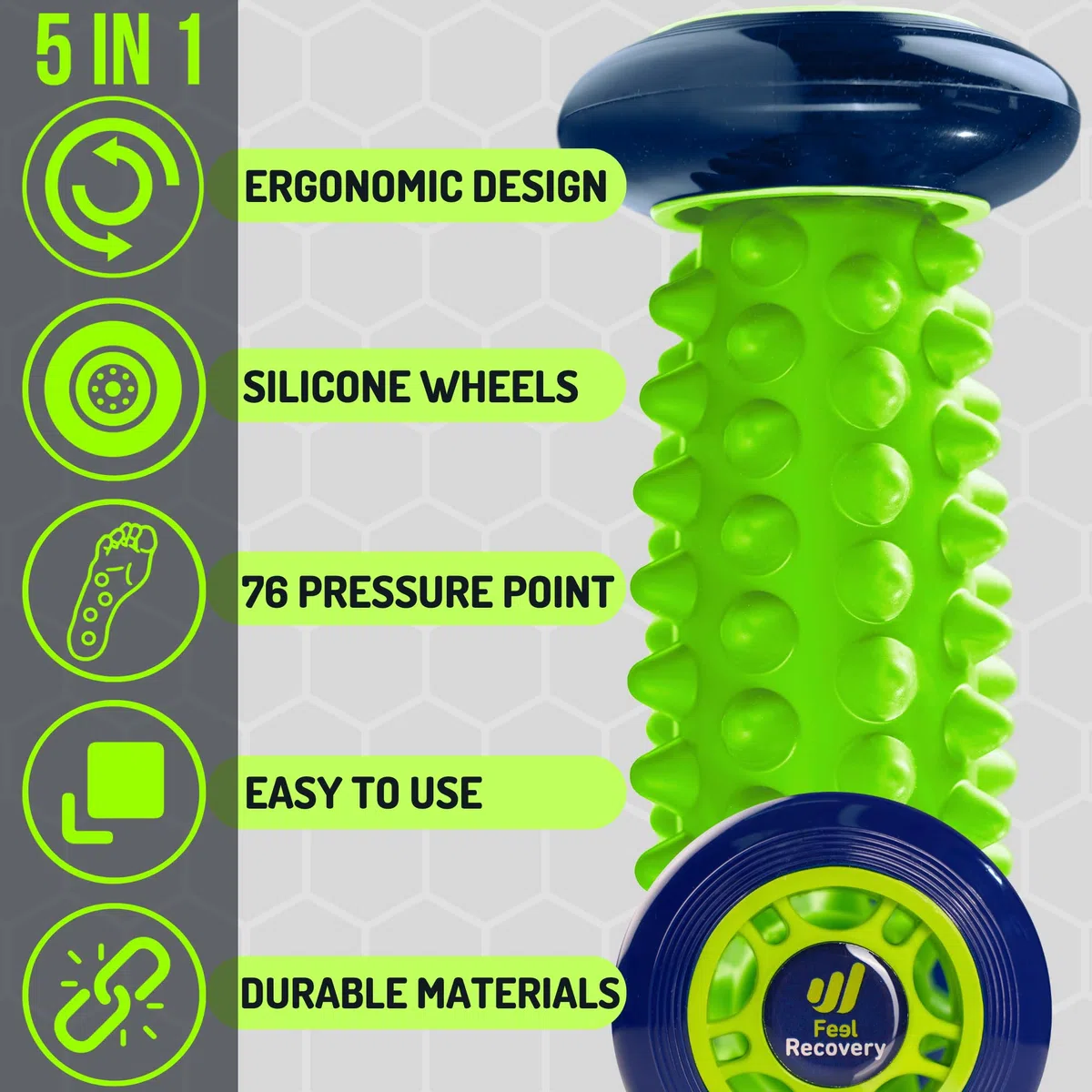 Set Rullo Massaggiatore Piedi per Fascite Plantare + Pallina a Riccio per Massaggio di Riflessologia Muscolare - Kit Agopressione per Dolore Piede, Schiena, Gambe & Cellulite (Verde)