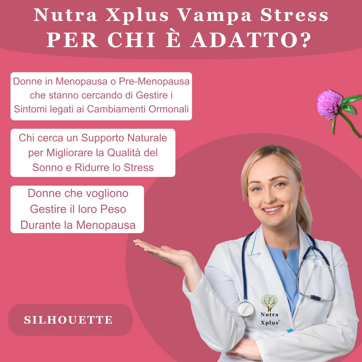 Vampa Stress Menopausa Integratori (120cps 4MESI) con Isoflavoni Trifoglio Rosso forte, Cimicifuga Kudzu, Vitamina D3, B6, B12 controlla Vampate di Calore, Sbalzi d’Umore, Nutra Xplus