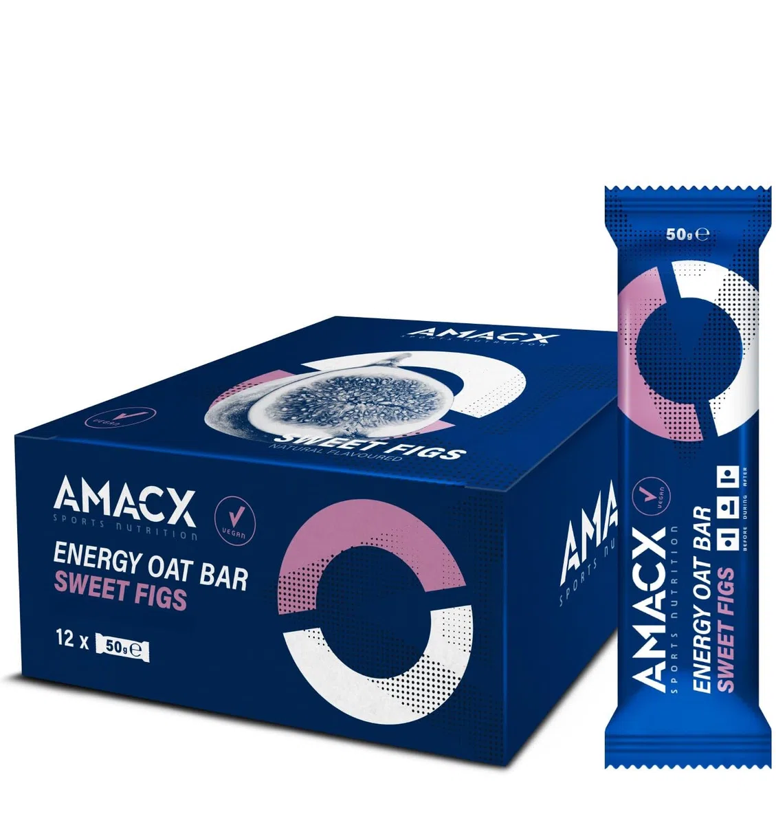 AMACX Barretta Proteica Energy Oat Bar – Barrette Energetiche Ciclismo e Corsa con 50mg di Magnesio – Confezione da 12 – Snack di Avena per Atleti con Proteine – Fichi Dolci