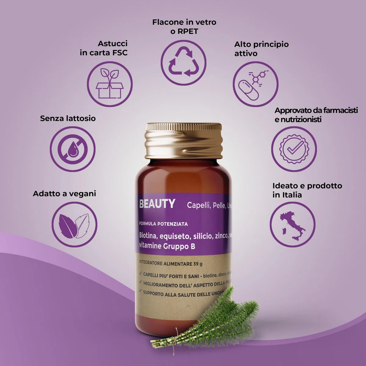 JEA BEAUTY - Integratori Per Capelli, Pelle e Unghie con Biotina Silicio Selenio Zinco Equiseto Vitamina B, Per Crescita e Anticaduta Capelli Uomo e Donna, Vegano - 120 Capsule Alto Dosaggio (4 Mesi)