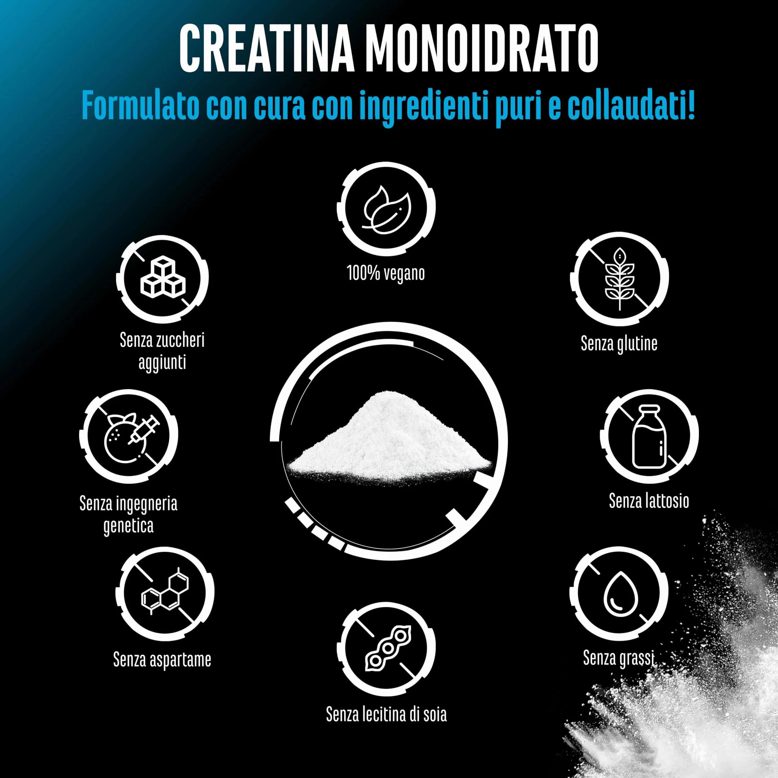 Creatine Monoidrato in Polvere 1000 g – Creatina Monoidrato Microfine, Altamente Solubile e Alto Dosaggio – Senza Additivi inutili – Vegana – 293 Porzioni