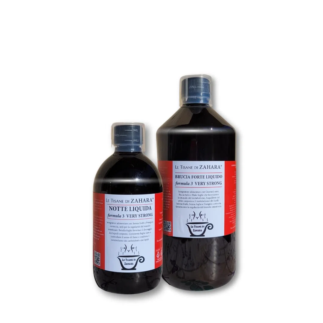 Miscela Forte e Notte Liquido Very Strong, Kit Duo con Tè Verde, Caffè Verde e Garcinia, Migliora la Funzione Digestiva, Aiuta il Drenaggio dei Liquidi, Routine per Giorno e Sera