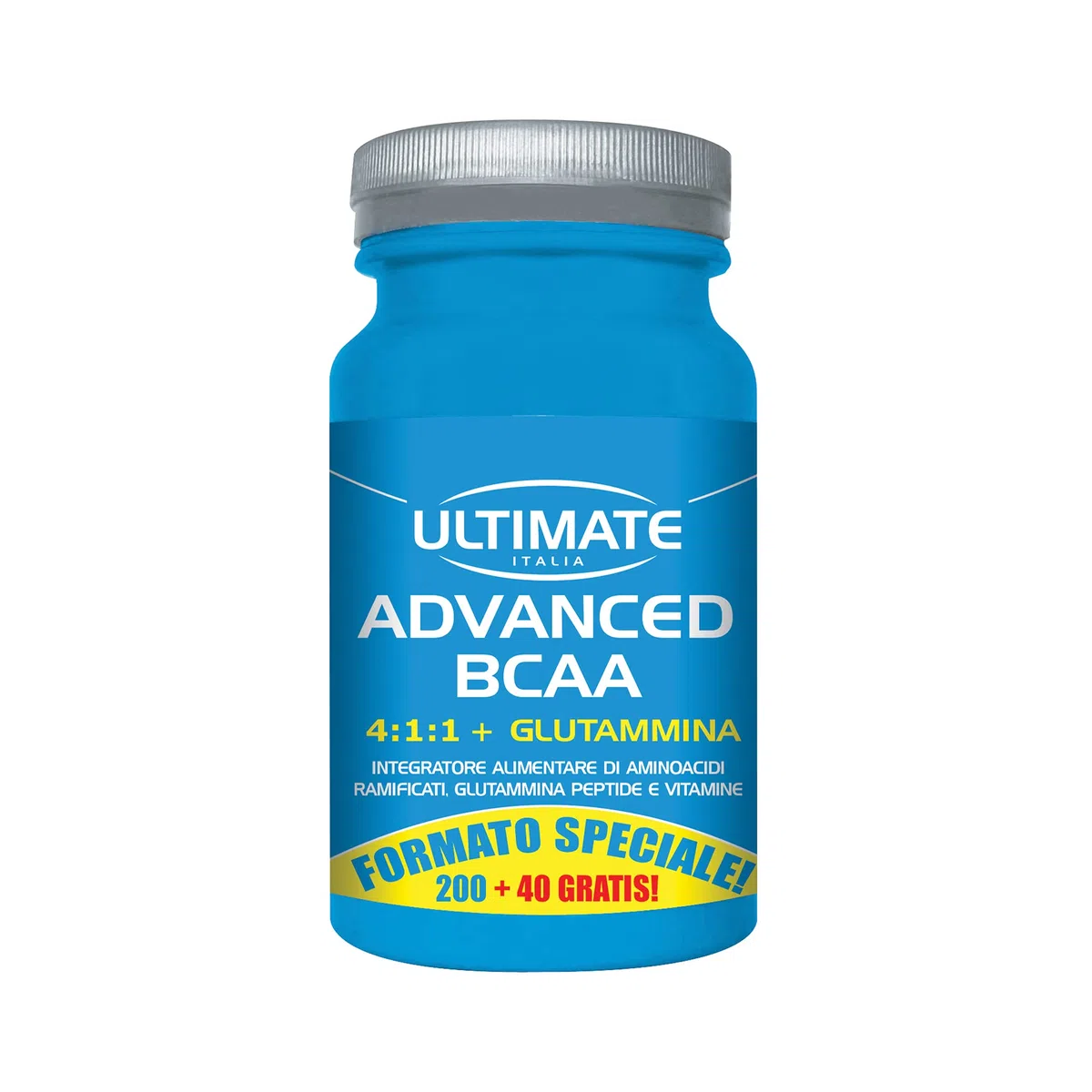 Advanced Bcaa - Formula Avanzata Aminoacidi Ramificati nel Rapporto 4.1.1 Leucina, Isoleucina, Valina, Glutammina Peptide, Vitamina B6 Maggiore Assimilazione - 240 Cpr - Ultimate Italia