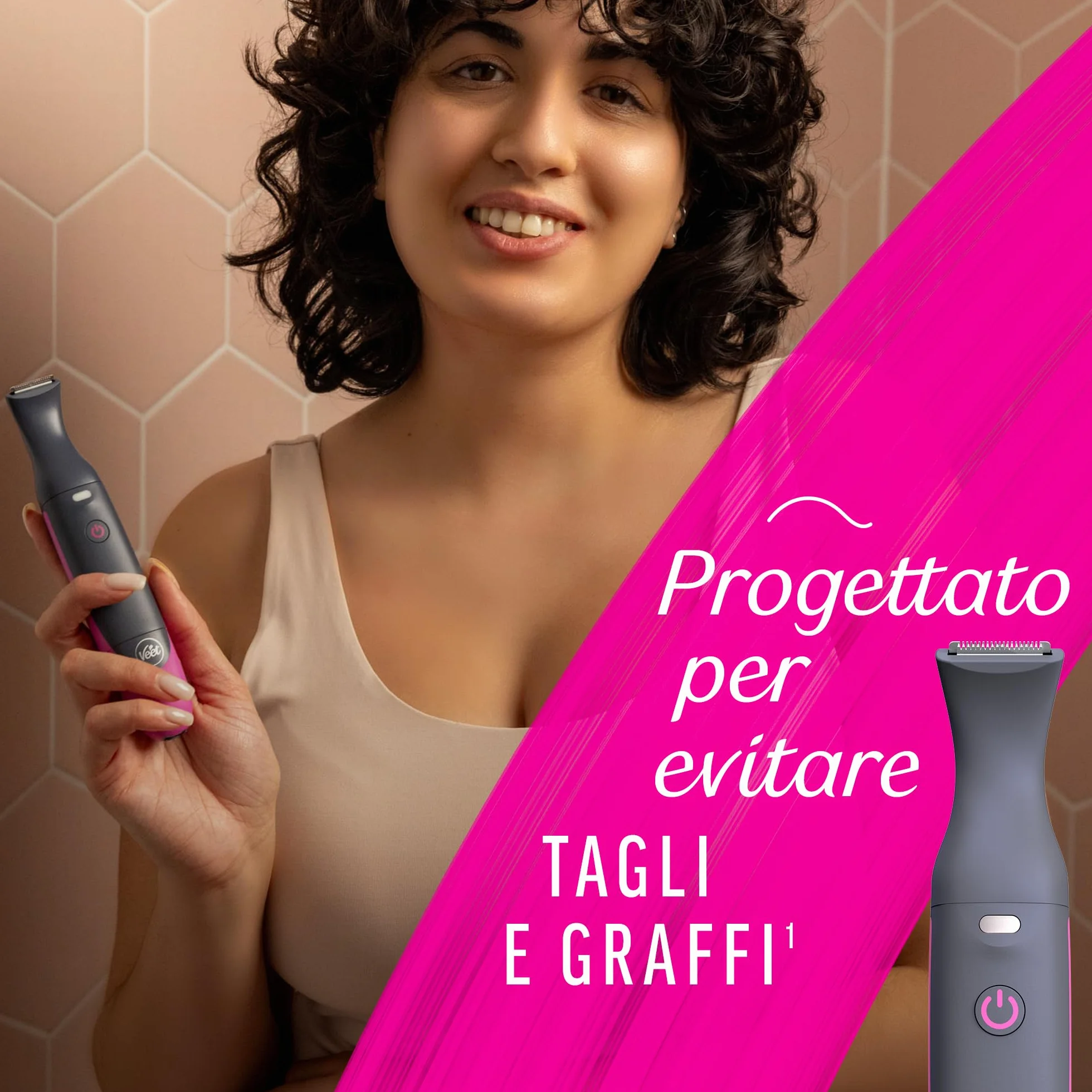 Veet Expert All-In-One Trimmer, Rasoio elettrico donna, Viso e parti intime, 100% waterproof, 2 testine e 3 pettini, Rasatura ad alta precisione, Cordless + Strisce Depilatorie viso Pelli Sensibili