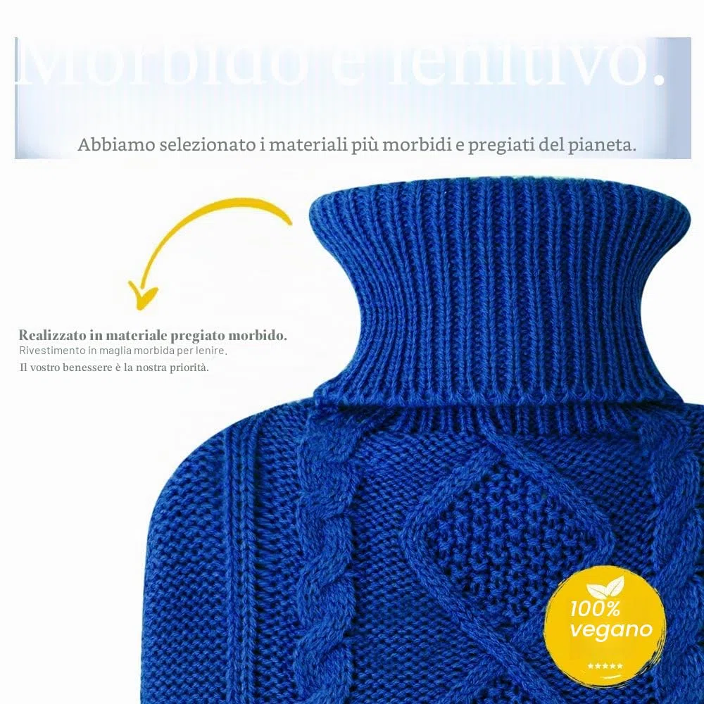 Borsa dell'acqua calda/borsa termica – con morbida fodera in maglia di alta qualità – blu scuro, 2 ​l – Termoforo per crampi mestruali e comfort durante il ciclo – Impacco caldo e freddo