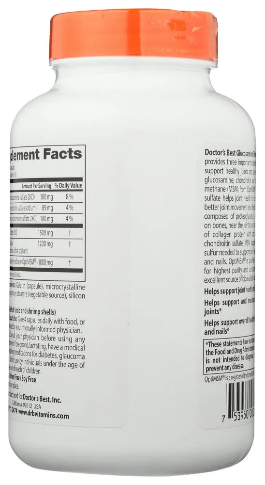 Doctor's Best Glucosamine Chondroitin MSM with OptiMSM, 240 Capsules