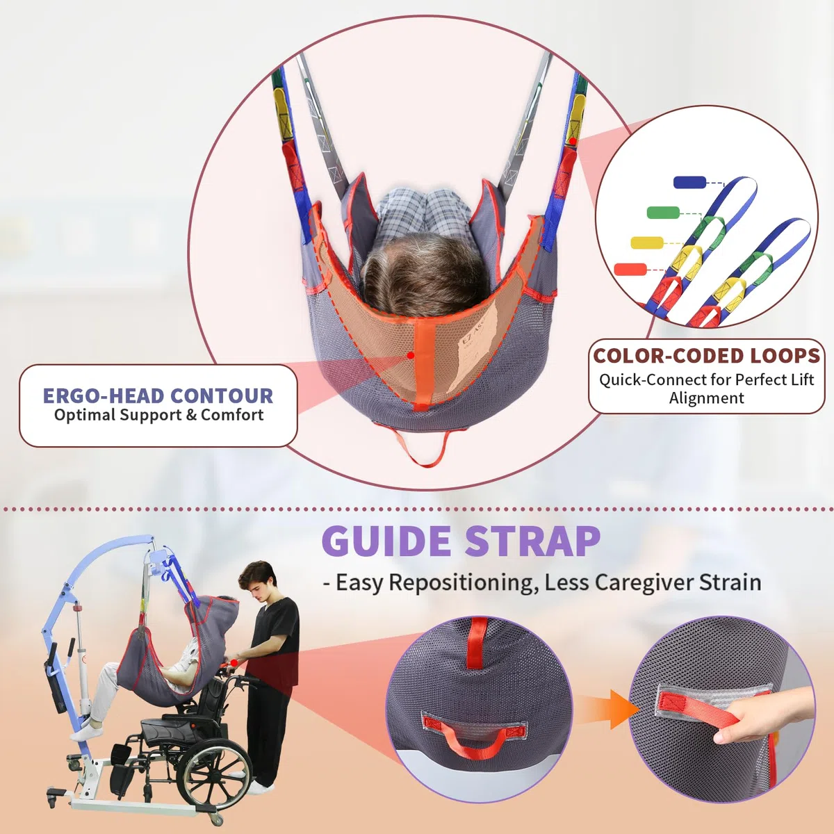 Imbracatura universale per sollevamento paziente - Imbracatura di trasferimento in rete per doccia, grande imbracatura bariatrica per anziani e disabili, capacità di peso 226,8 kg