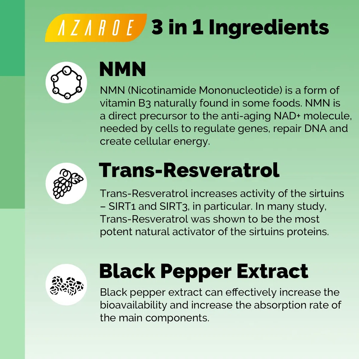 Ultra Purezza NAD + Trans-resveratrolo 1100 mg, con Pepe Nero 50 mg per un Assorbimento Ottimale, Formula Avanzata 3 in 1 per Aumentare i Livelli di NAD+ (60 Unità (Confezione da 1))