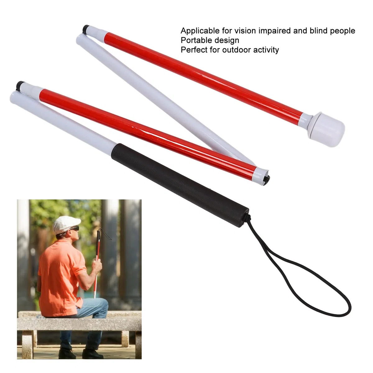 Bastone Cieco Pieghevole, Canna Riflettente in Lega di Alluminio, Bastone Cieco Bianco, Bastone Guida Per Anziani E Non Vedenti,125cm