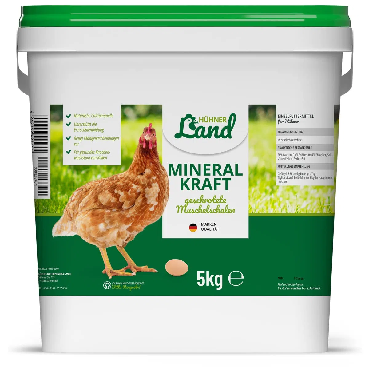 HÜHNER Land Forza minerale per polli 5 kg, rosso di conchiglie naturale, grit di conchiglia – Ricco di calcio, grit minerale per ossa e uova, grit per polli in calce di conchiglia