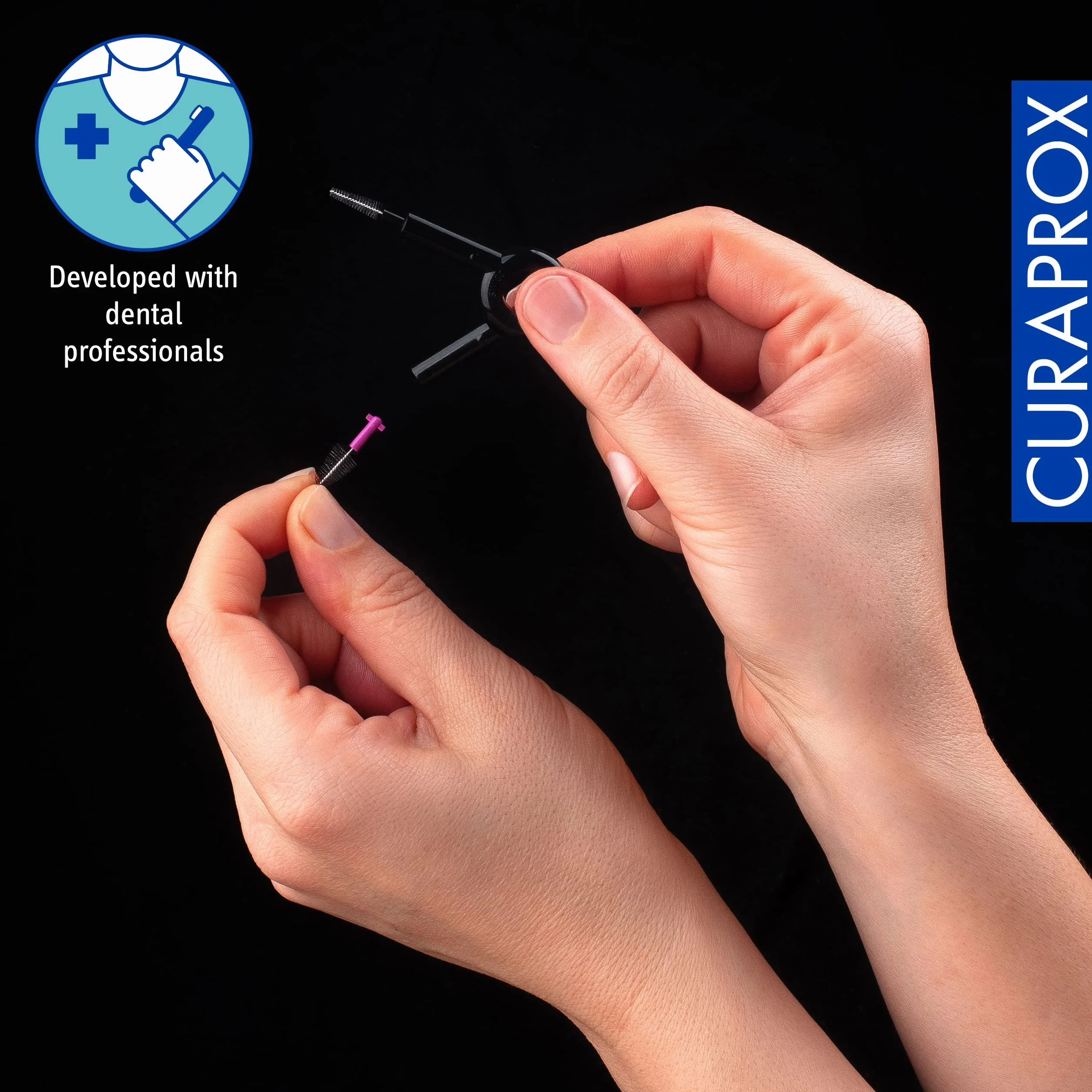 Curaprox Set di spazzolino da viaggio per lo sbiancamento dei denti in movimento/Black is white edition/Include dentifricio, spazzolino e scovolini interdentali/Made in Switzerland