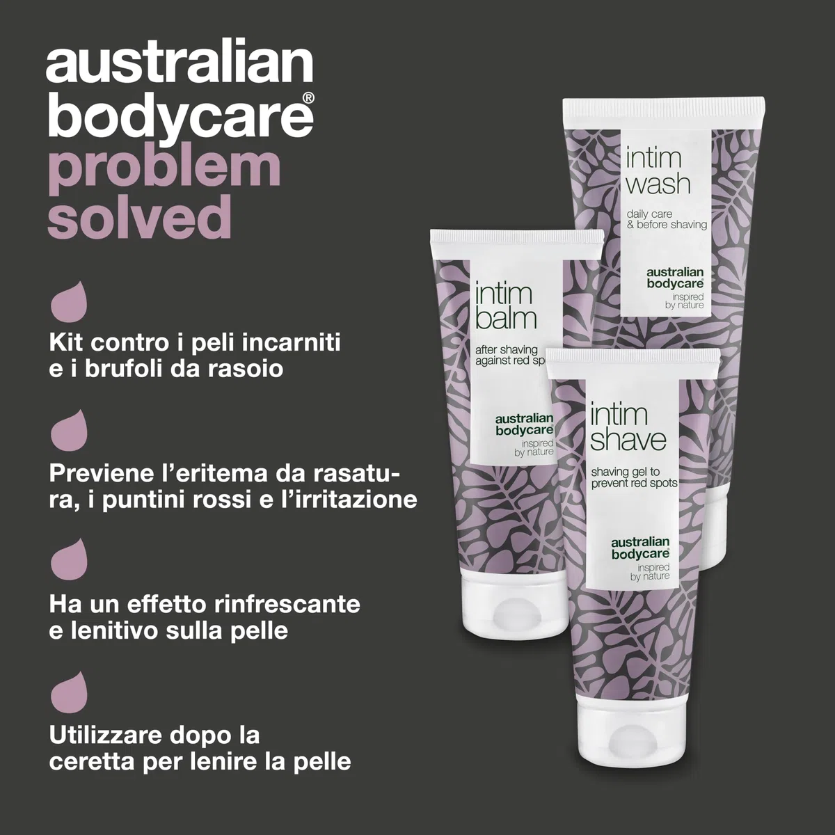 KIT di depilazione intima – 3 prodotti per liberarti di irritazioni e peli incarniti. Contiene: Intim Wash 200 ml, Intim shave 100 ml, Intim balm 100 ml | Australian Bodycare