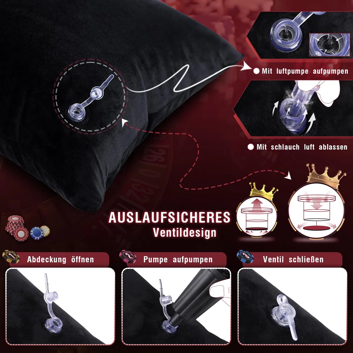 Cuscino Posizione Sessuale con Supporto per Dildo, Rampa Gonfiabile per Cuscino Sessuale per Supporto di Posizione Più Profondo, Cuscino da Viaggio Portatile per Adulti Coppie Donne Uomini