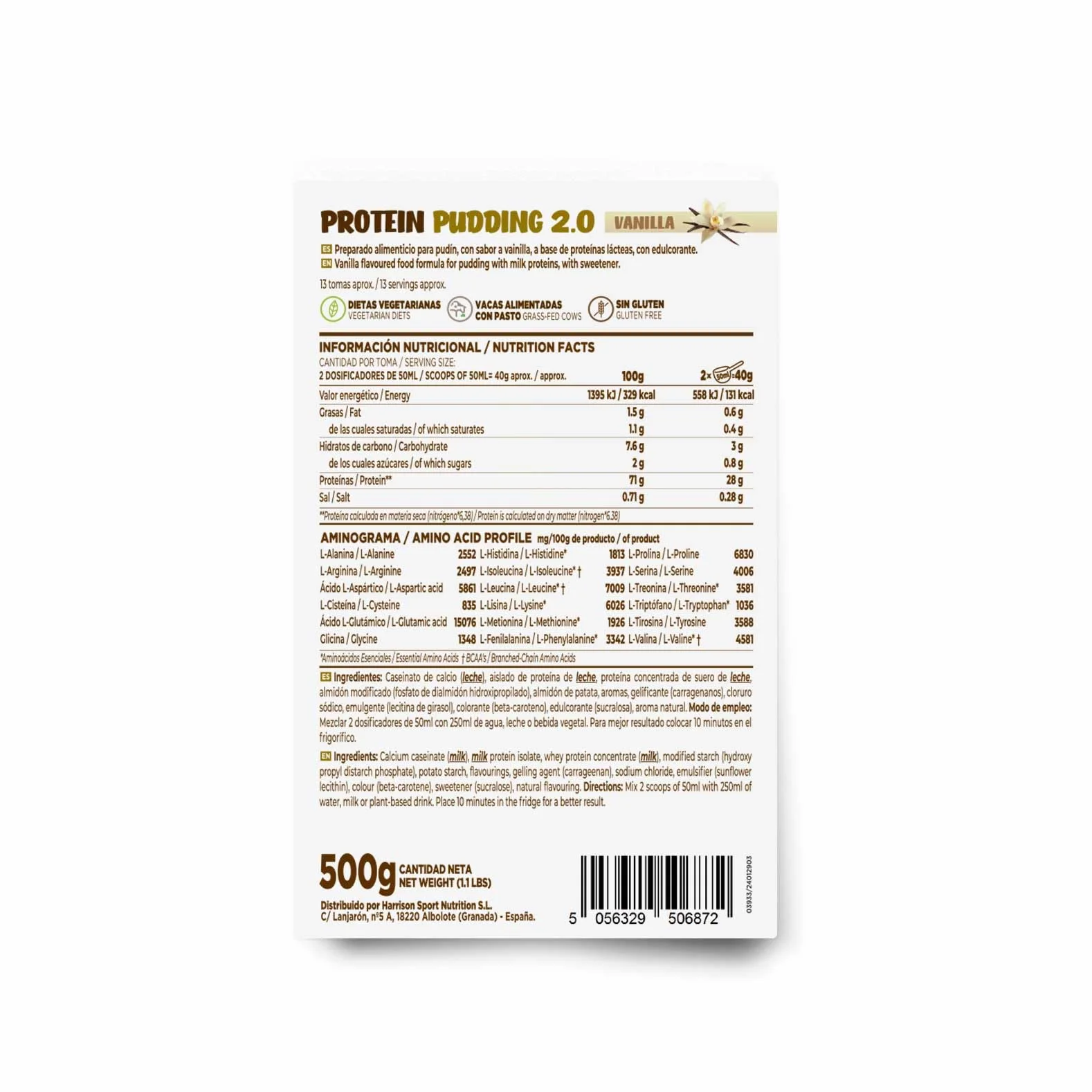 HSN Pudding Proteico 2.0 | Vaniglia 500 g = 13 Prese per confezione | Budino Alto in Proteine Senza Glutine e Vegetariano | Ideale Dessert o Snack A Basso contenuto calorico Senza Zuccheri Aggiunti