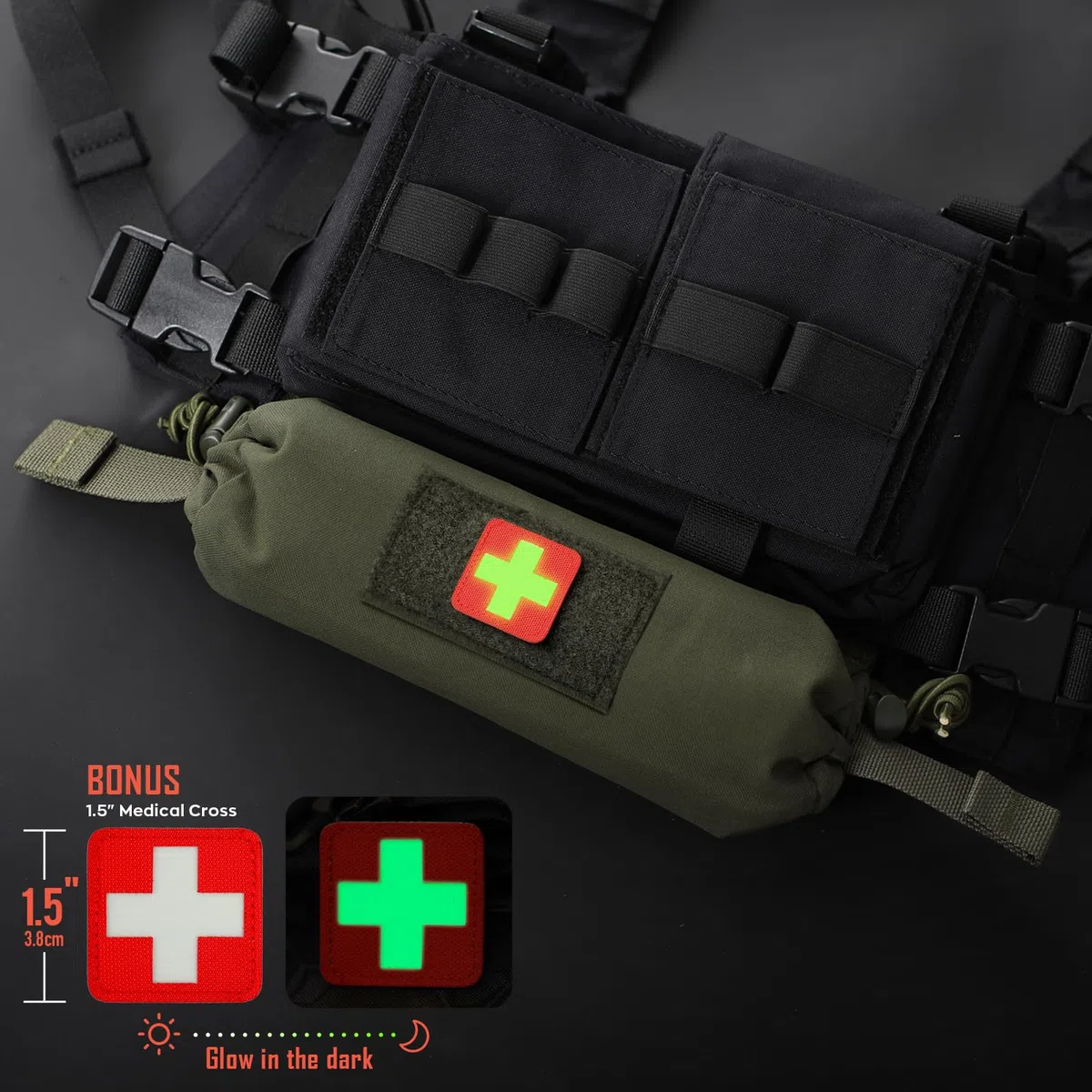 WYNEX EMT IFAK - Borsa tattica di primo soccorso, trauma medico, arrotolabile, borsa per il trasporto addominale con gancio N-Loop per gilet toracico