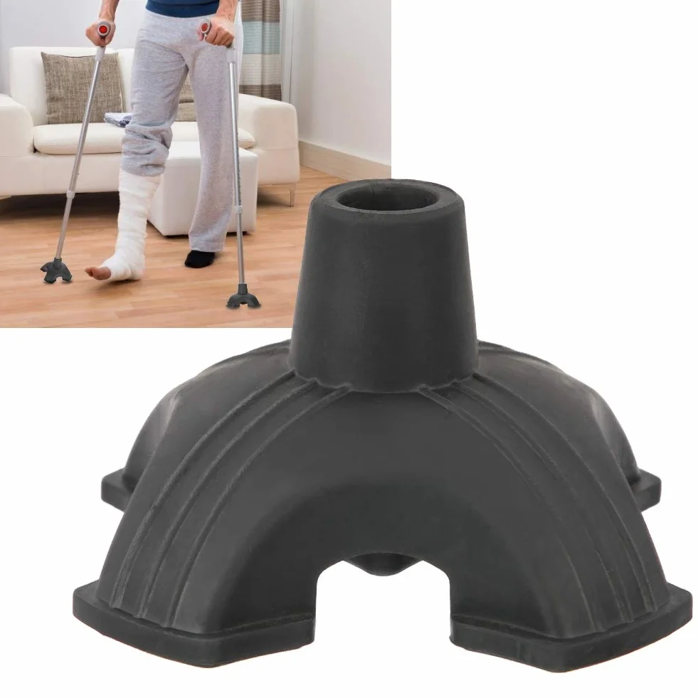 Puntale Bastone Passeggio Stabilizzante e Antiscivolo con Supporto a Base in Gomma a Quattro Base, Grande Base D'Appoggio Antiscivolo per Stampelle con Diametro di 1.9 Cm