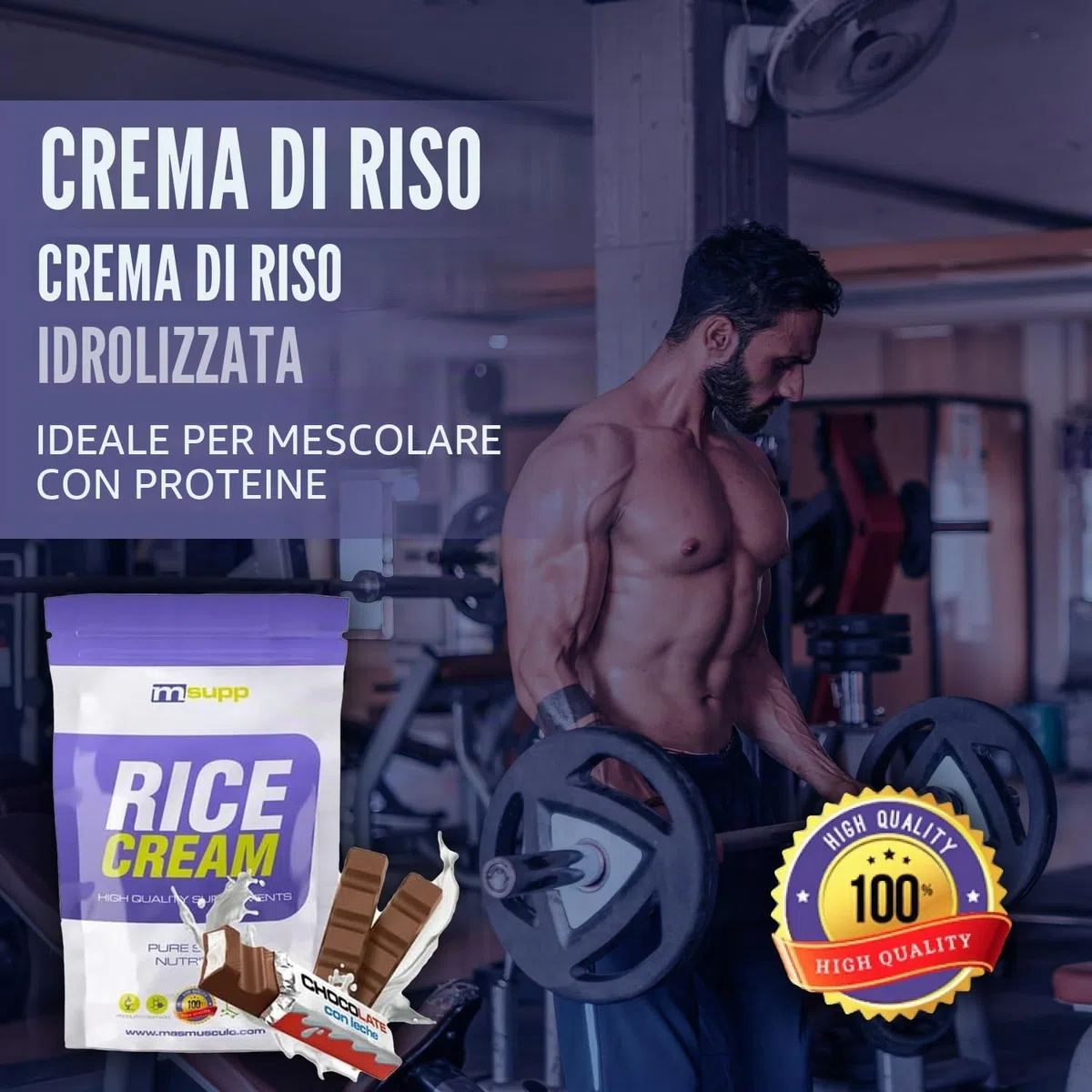 MASmusculo - Crema di Riso Fitness - Polvere - Vasetto da 2 kg - Fonte di Carboidrati - Appetito Soddisfacente - Ideale da Miscelare con Proteine ​​- Gusto Cioccolato al Latte