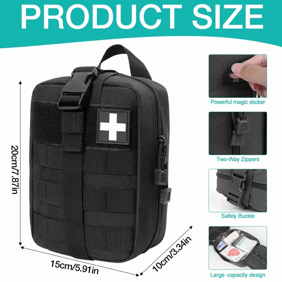 Set di pronto soccorso per esterni, 46 sacchetti tattici medici, kit di primo soccorso, kit militare, borsa medica, attrezzatura di sopravvivenza per campeggio, escursioni, casa